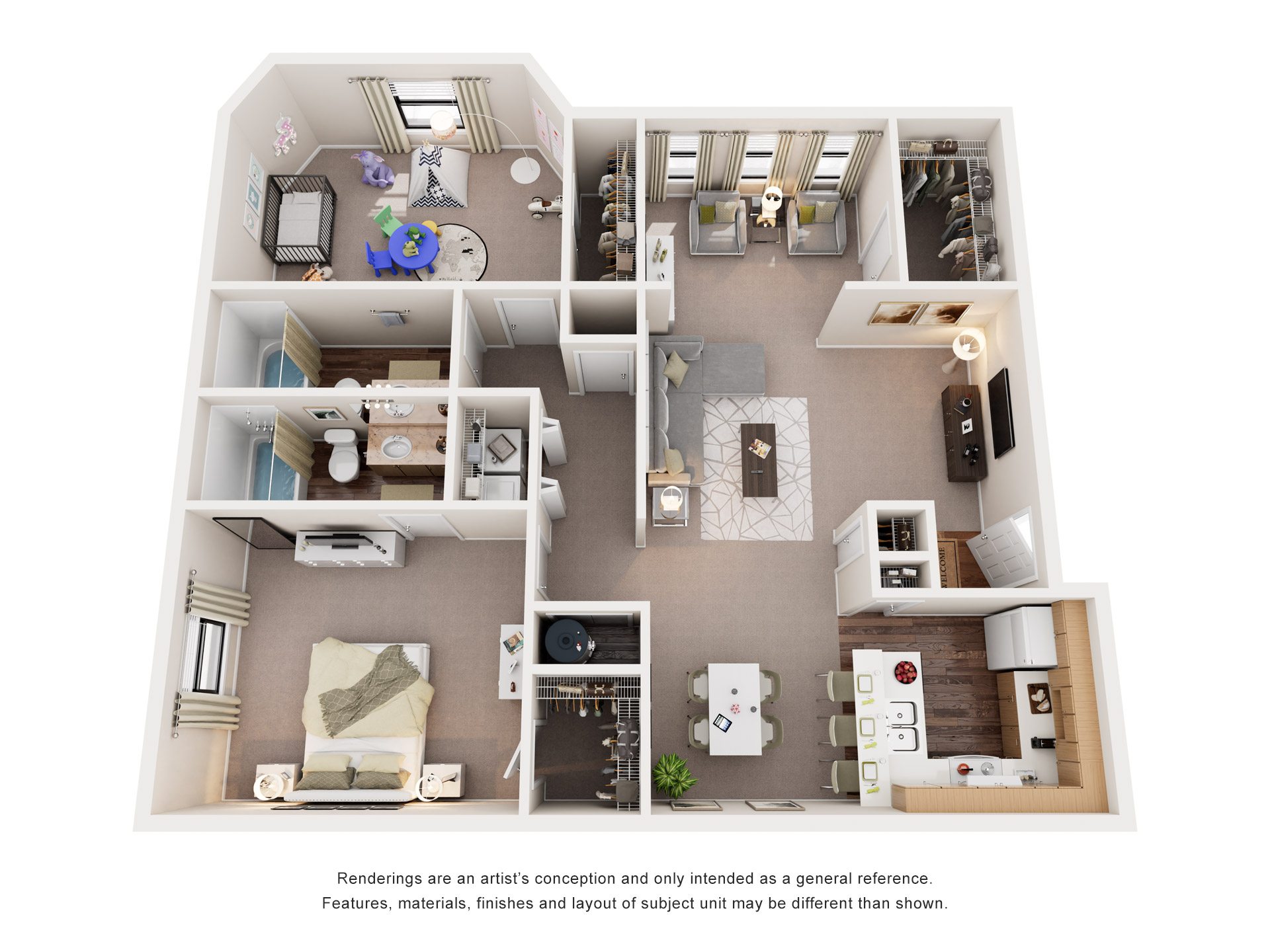 Floor plan for 2 beds, 2 baths, 1196 sqft